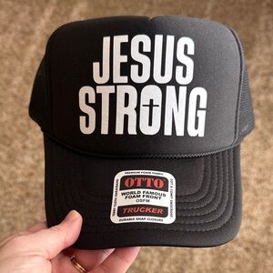 OTTO Black Trucker Cap with Bold White 'Jesus Strong' Print